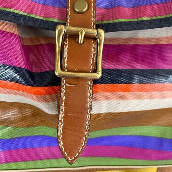 Fossil Coated Canvas Multi Color Striped Messenger Bag Handbag Y2K Vibrant - Picture 4 of 6